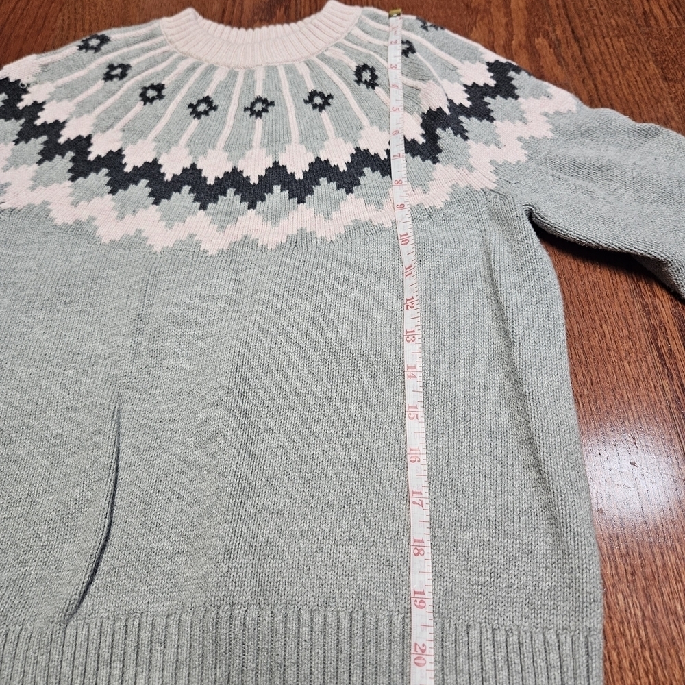 J. Crew Gray and Pink Crew Neck Sweater with Nordic Patterns - Picture 4 of 5